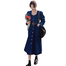 新品现货2025秋装新款牛仔连衣裙配皮带2C116-2301-P135-K188，女装连衣裙，2C116