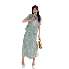 新中式复古短袖上衣两件套女2025年夏季新款漂亮显瘦气质国风套装，女装套装/套裙，2D044