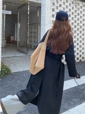 现货新款韩范中长款过膝双面羊绒大衣小个子高端毛呢外套女装，女装毛呢外套，韩然一族