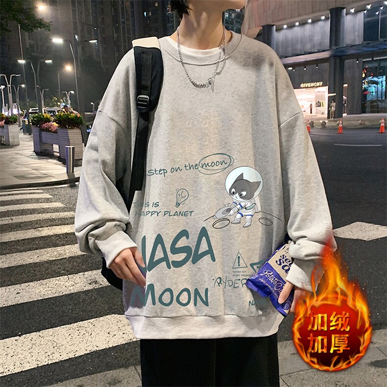 S6187-P28加绒款-P33秋季圆领卫衣男大码韩版宽松长袖外套，男装卫衣，电商A040