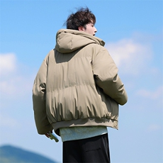 现货5W件冬季三防重磅boxy短款羽绒连帽PU皮棉衣外套防风加厚棉服，男装棉衣，电商A486