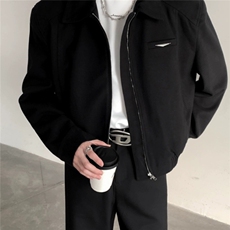 cleanfit短款夹克男复古小众金属垫肩廓形拉链呢子外套W6646-P57，男装夹克，星座412-1