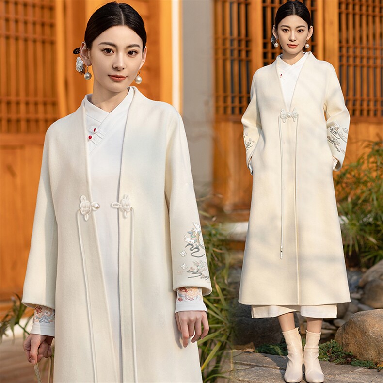 2025年复古春季新款双面呢新中式减龄气质毛呢大衣百搭通勤外套，女装毛呢外套，芷墨服饰