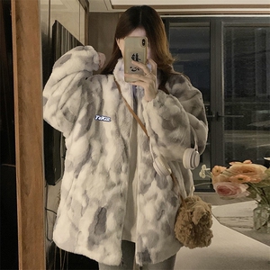 美式棉服女潮牌冬季新款高级感加绒加厚羊羔毛棉衣棉袄C495-P110图片