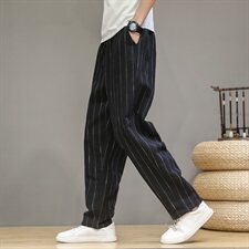 2021春秋季新款中国风棉麻休闲裤条纹休闲男款长裤直筒麻裤D664P70，男装休闲裤，星座312B-2