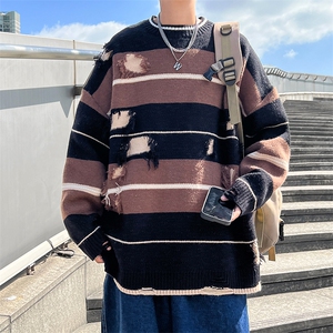 男士条纹休闲圆领保暖毛衣港风潮流青少年上衣MY0156-P40图片