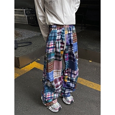 8XL-M美式废土风拼接裤痞帅阔腿裤嘻哈宽松休闲裤男K9125P58控78，男装休闲裤，电商D206-1