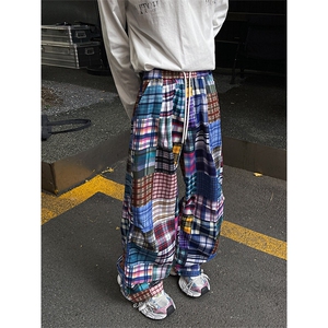 8XL-M 美式废土风拼接裤痞帅阔腿裤嘻哈宽松休闲裤男K9125P58控78图片