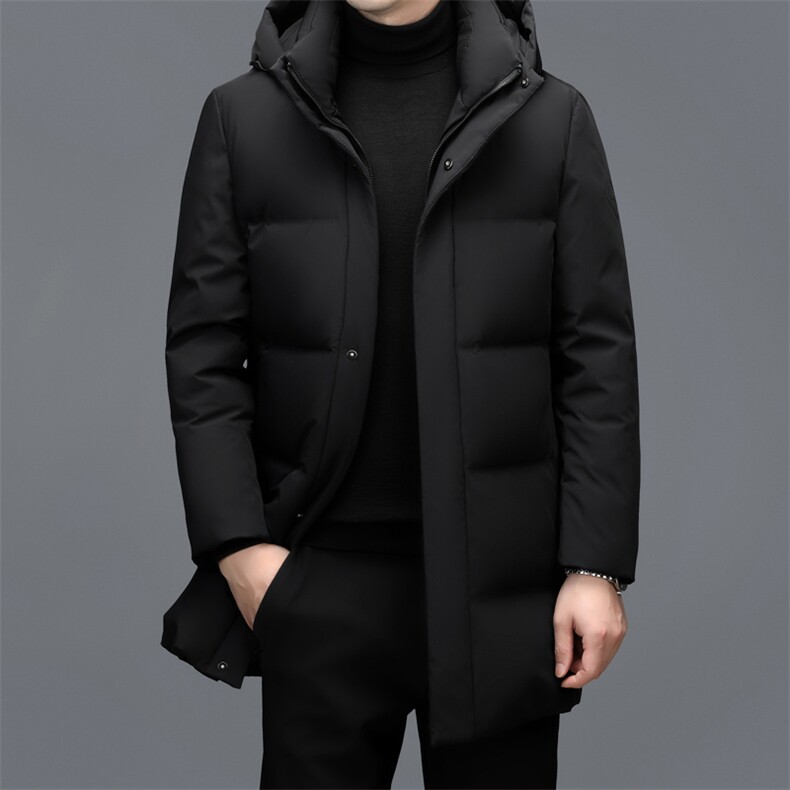 羽绒服男连帽加厚保暖休闲冬季中年男装鸭绒外套中长款爸爸外套,男装羽绒服,钱塘6003（原4033）