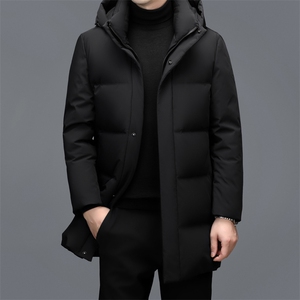 羽绒服男连帽加厚保暖休闲冬季中年男装鸭绒外套中长款爸爸外套图片