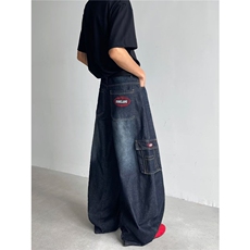 牛仔裤男女韩版潮流阔腿高街帅气百搭2025夏季ins长裤RK2860-P56，男装牛仔裤，星座412-3