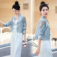 新中式国风女装2025夏季新款高级感小个子提花防晒上衣薄款短外套，女装防晒衣，曼娅璐