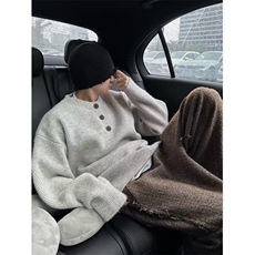美式复古亨利领毛衣冬季慵懒风高级感针织衫cleanfit外套m510p48，男装针织衫/毛衣，电商D315