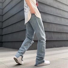 美式高街vibe破洞嘻哈牛仔裤男炸街直筒宽松阔腿长裤NK114P38图片