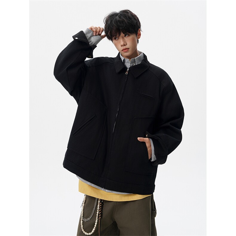 M-8XL美式复古水洗夹克男拼接灯芯绒外套休闲茄克衫上衣JK1325P88,男装夹克,电商D206-1