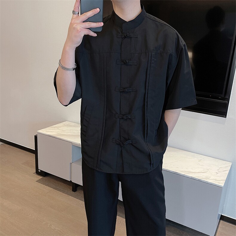 新中式男装风盘扣唐装短袖衬衫男夏季高级痞帅衬衣CS862-P55图片
