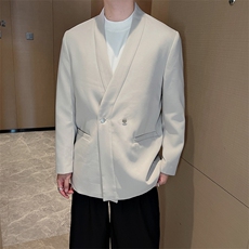 秋季韩版高级感简约休闲无领西服男轻熟风高级西装外套XZ0082P125，男装西服，电商B267