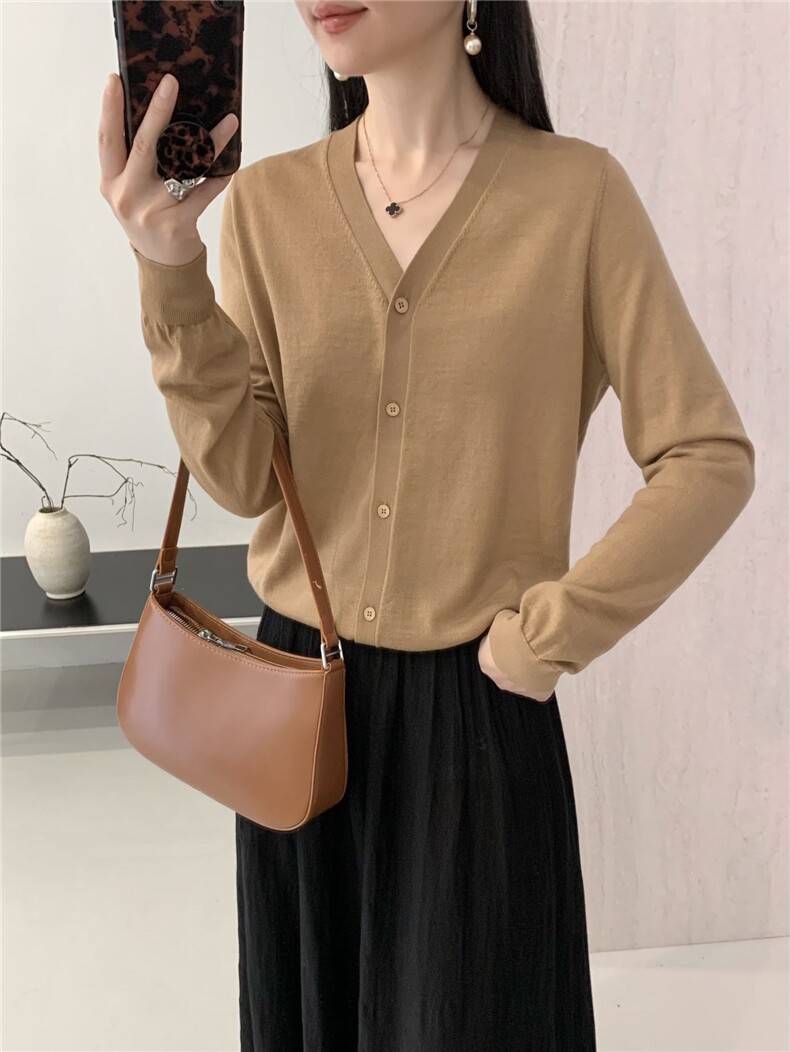 2025时尚百搭简约v领开衫长袖，女装针织衫/毛衣，巧奈羊绒