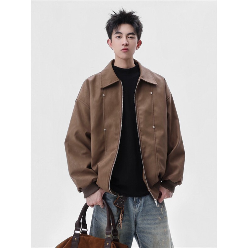 档口美式翻领纹理感PU皮夹克皮衣机车服外套JK508-P70,男装夹克,星座1213