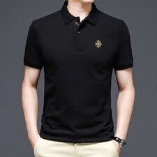 男士免烫短袖t恤薄款夏季中年休闲纯棉刺绣半袖POLO衫P48，男装Polo衫，星座1105-3