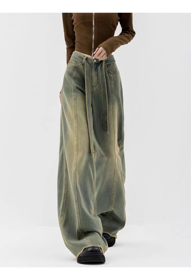 C2627美式复古阔腿牛仔裤女高腰宽松显瘦直筒拖地长裤子ins潮P59，女装牛仔裤，星座309B-2