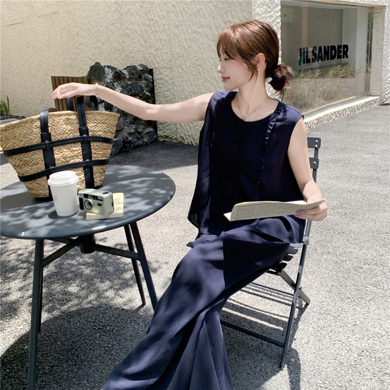 现货210-3273-P165-K218新款法式宽松马甲上衣配阔腿裤2025年夏季,女装套装/套裙,浙宝210（原浙宝191）