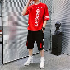 夏季新款短袖T恤套装青少年运动休闲宽松潮流两件套男装F178P70，男装休闲套装，电商A086
