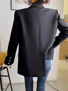 欧洲站2021秋季新款欧货休闲单排扣门襟拼线条西装外套图片