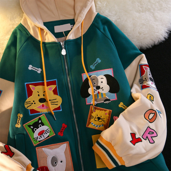 双层帽大码刺绣卡通卫衣外套E450-P55，女装短外套，星座911-2(原星座613-2）