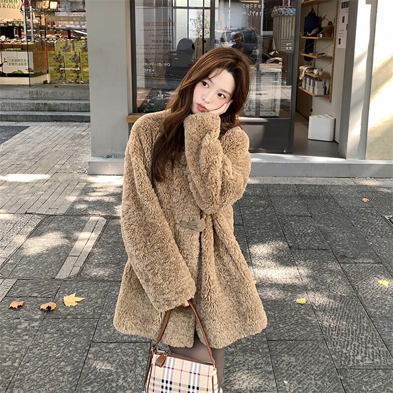 2025冬装新款美拉德风皮毛一体中长款外套2B082-2250-p255k283,女装短外套,2B082