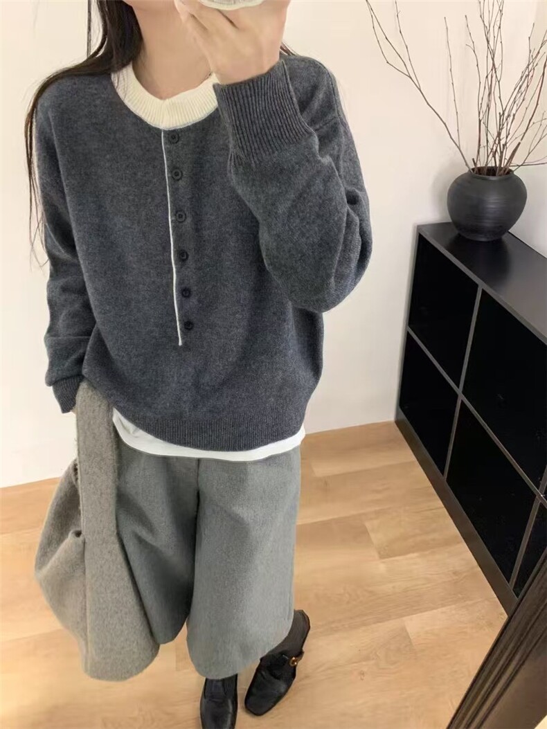 春季简约百搭舒适休拼色羊毛加浣熊针织开衫长袖,针织衫/毛衣,晨旭羊绒