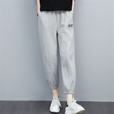 2021春季新款时尚印花抽绳针织加厚卫裤，女装休闲裤，叶笙衣