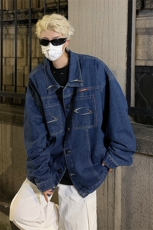 男装牛仔外套2026秋季几何绣标印花男生翻领夹克XZ514-2-N98-P88，男装工装外套，星座514-2(原B239)