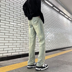 牛仔裤男士高街复古做旧直筒长裤ins港风潮牌N0701-P45，男装牛仔裤，星座308B-1