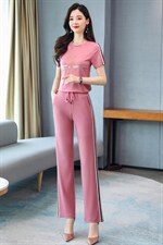 夏季大码女装2024新款时尚阔腿裤显瘦洋气女款套装休闲两件套爆款，女装套装/套裙，妙形