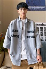 1港风竖条纹大码M-5XL中性风情侣潮七分袖衬衫男QCS7018P45控69，男装衬衫，星座226-2