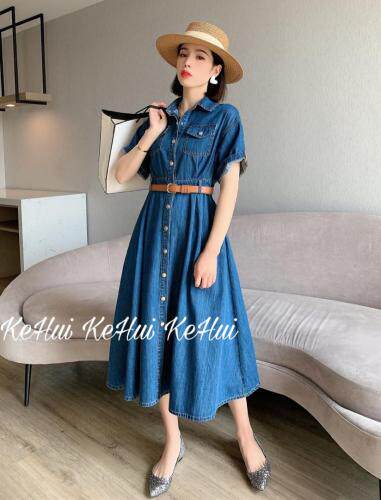 【现货】夏季新款短袖牛仔长裙，女装，珂 慧