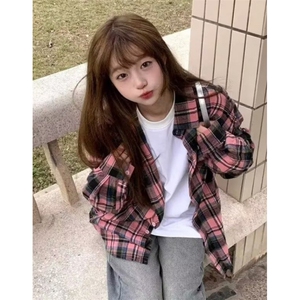 休闲格子衬衫外套春季2025新款痞帅青少年男女款长袖衬衣 C59图片