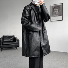 8XL-M美式皮衣复古宽松暗黑中长款PU西装皮风衣男PY859P138控158，男装皮衣，电商D206-1