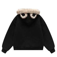 现货重磅硬挺boxy羽绒棉衣座山雕猫耳大毛毛领麂皮棉服冬外套，男装棉衣，电商A486-1