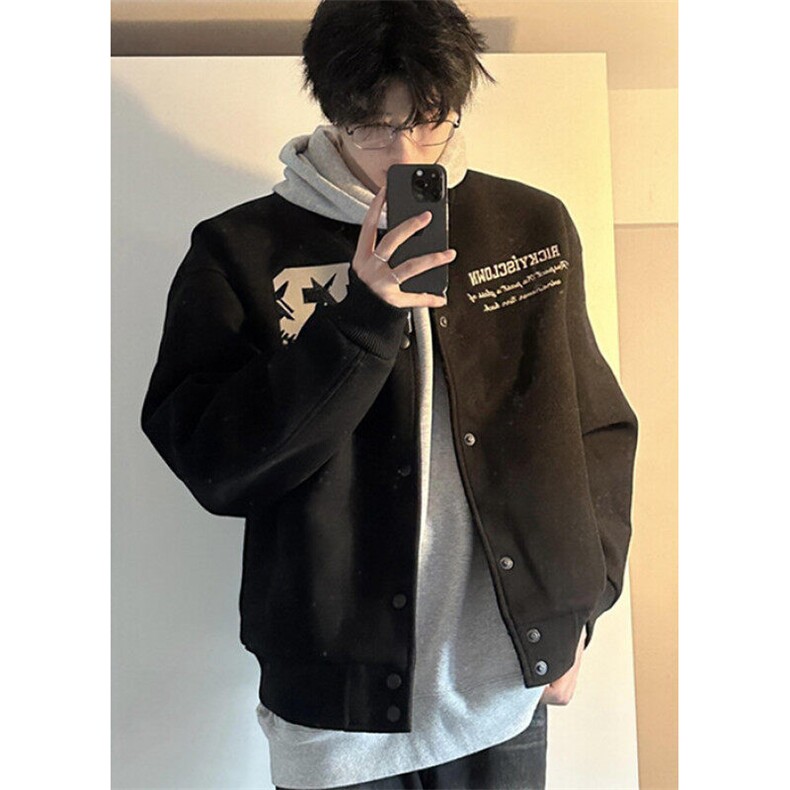 美式复古字母刺绣夹克男女高街痞帅棒球服宽松百搭情侣上衣JW224,男装夹克,星座1116A（原606A-3）
