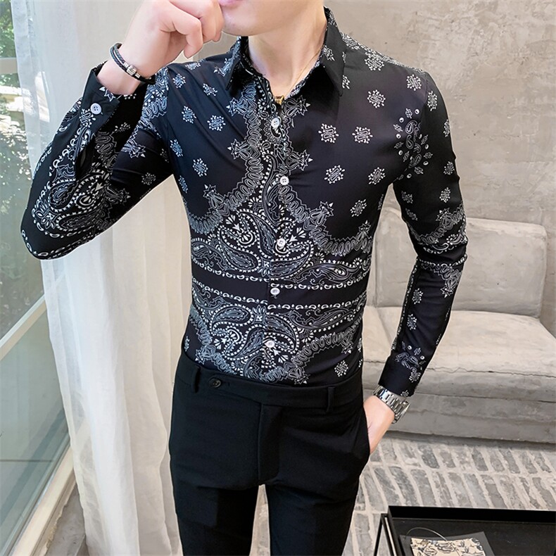 312A-940-P55新款社会精神小伙长袖衬衫男时尚帅气夜店衬衣-首1，男装衬衫，星座312A-5