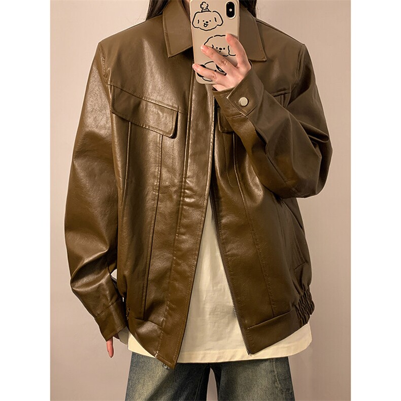 中性工装皮衣情侣女潮机车皮衣大码M-5XL夹克男JK77869P85控138,男装夹克,星座227-7