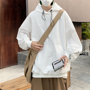 潮牌连帽卫衣男春秋季2024新款纯色青少年黑色长袖外套男W110/P55图片