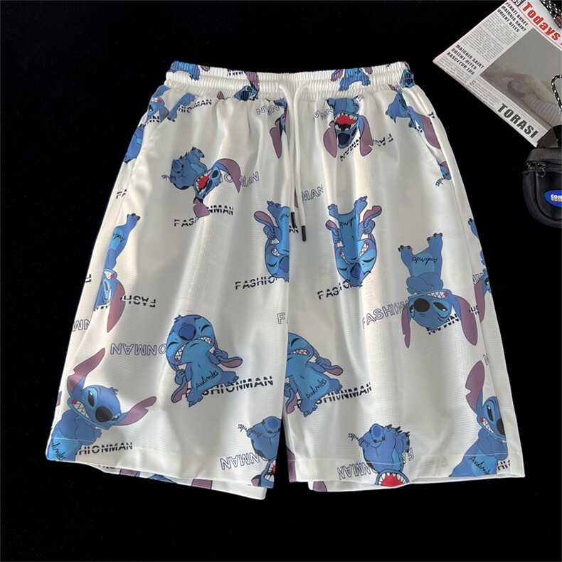 新款上市夏季短裤史迪仔潮流印花时尚宽松休闲裤子K22377-P30,男装休闲裤,电商A128