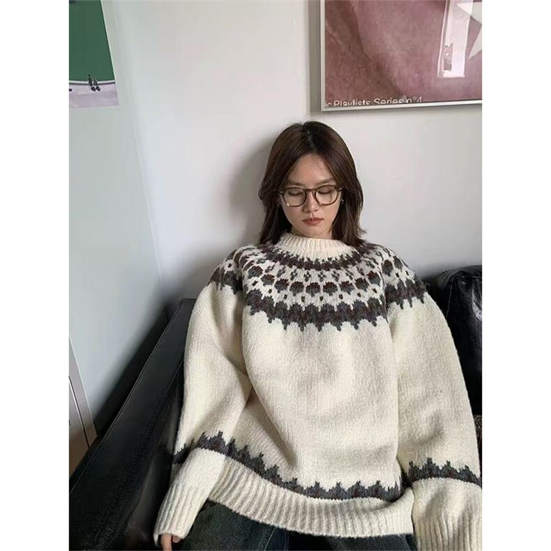 网图有货冬季圆领毛衣费尔岛手工提花针织衫上衣男女A1258-P45,男装针织衫/毛衣,星座1505