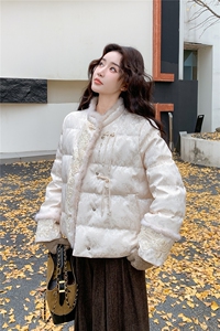 新中式重工串珠拼毛短款羽绒服90白鸭绒 2C323-8877-310图片