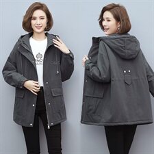 2020冬季新款中长款刺绣加绒加厚派克服连帽保暖舒适外套，女装派克服，独衣靓