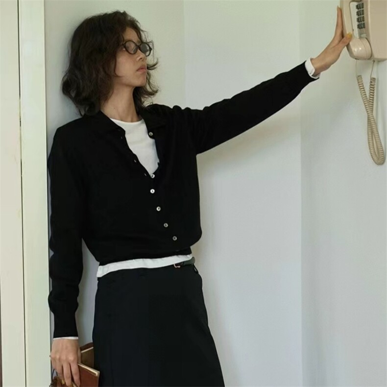 女士欧版衬衣领羊毛开衫羊毛秋冬休闲,女装羊毛衫,旭驰羊绒