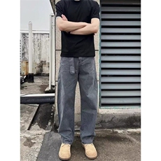 美式复古水洗棉阔腿显瘦青弯刀牛仔裤310A-4-A107-P65，男装牛仔裤，星座310A-4